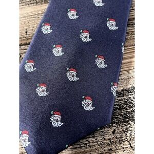 Lord & Taylor 100% Silk Tie Blue Santa Christmas Holiday EUC The Man's‎ Shop
